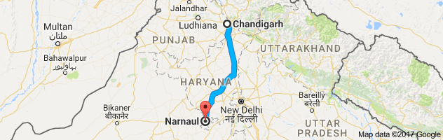 Chandigarh to Narnaul route, distance, time and road conditions