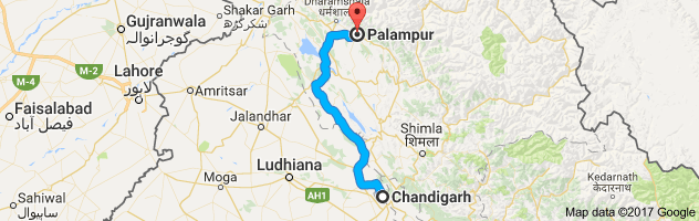 Chandigarh to Palampur route, distance, time and road conditions