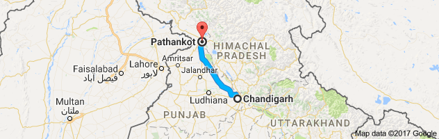 Chandigarh to Pathankot route, distance, time and road conditions