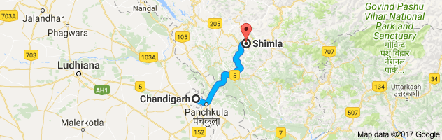 Chandigarh to Shimla route, distance, time and road conditions