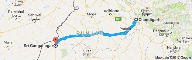 Chandigarh to Sri Ganganagar route, distance, time and road conditions