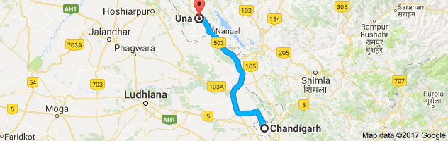 Chandigarh to Una route, distance, time and road conditions