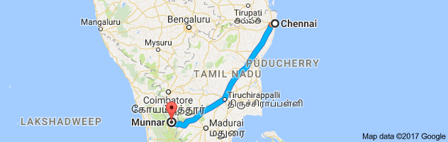 Chennai to Munnar route, distance, time and road conditions