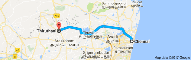 Chennai to Thiruthani route, distance, time and road conditions