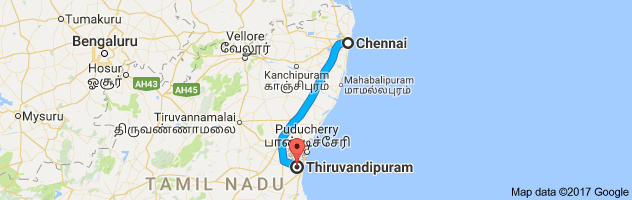 Chennai to Thiruvanthipuram route, distance, time and road conditions