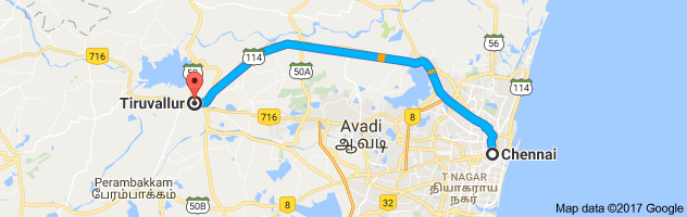 Chennai to Tiruvallur route, distance, time and road conditions