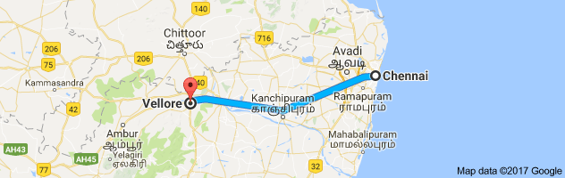 Chennai to Vellore route, distance, time and road conditions