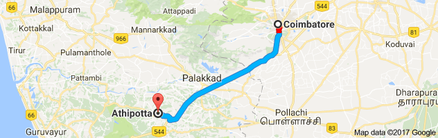 Coimbatore to Athipotta Palakkad route, distance, time and road conditions