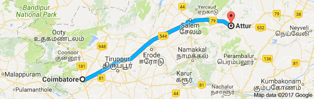 Coimbatore to Attur route, distance, time and road conditions