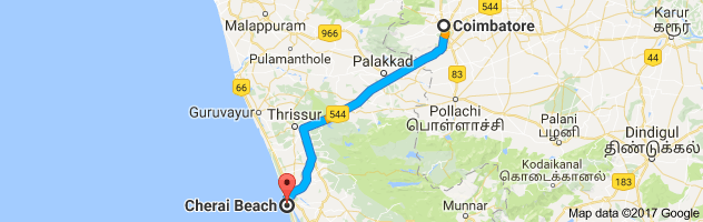 Coimbatore to Cherai     route, distance, time and road conditions