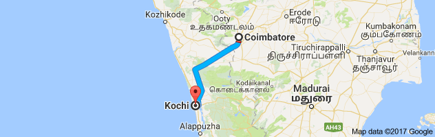 Coimbatore to Cochin route, distance, time and road conditions