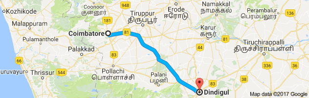 Coimbatore to Dindigul route, distance, time and road conditions