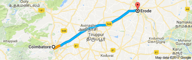 Coimbatore to Erode route, distance, time and road conditions