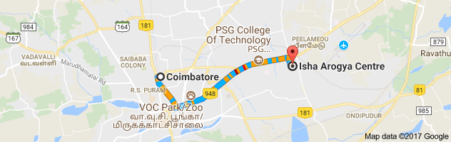 Coimbatore to Isha Yoga Foundation  route, distance, time and road conditions