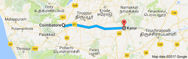 Coimbatore to Karur route, distance, time and road conditions