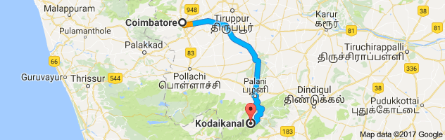 Coimbatore to Kodaikanal route, distance, time and road conditions