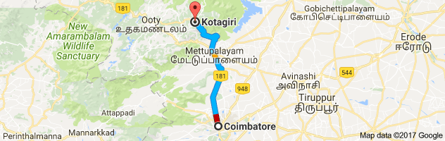 Coimbatore to Kotagiri route, distance, time and road conditions