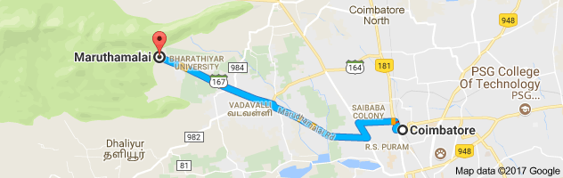 Coimbatore to Maruthamalai  route, distance, time and road conditions