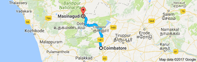 Coimbatore to Masinagudi route, distance, time and road conditions