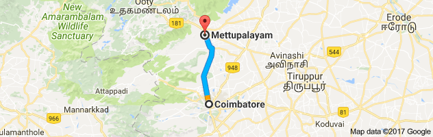 Coimbatore to Mettupalayam route, distance, time and road conditions