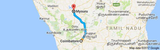 Coimbatore to Mysore route, distance, time and road conditions