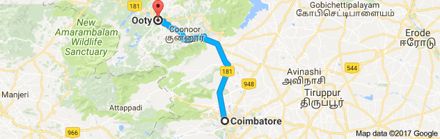 Coimbatore to Ooty route, distance, time and road conditions