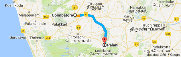 Coimbatore to Palani route, distance, time and road conditions