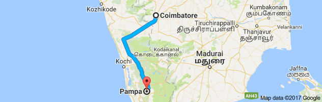 Coimbatore to Pamba    route, distance, time and road conditions