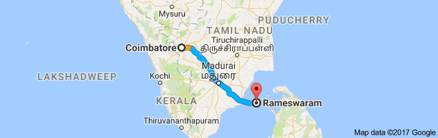 Coimbatore to Rameshwaram  route, distance, time and road conditions