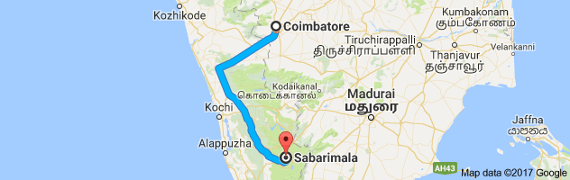 Coimbatore to Sabarimala   route, distance, time and road conditions