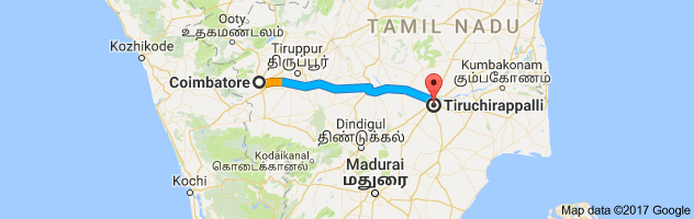 Coimbatore to Trichy  route, distance, time and road conditions