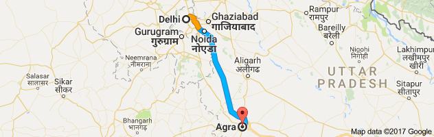 Delhi to Agra   route, distance, time and road conditions