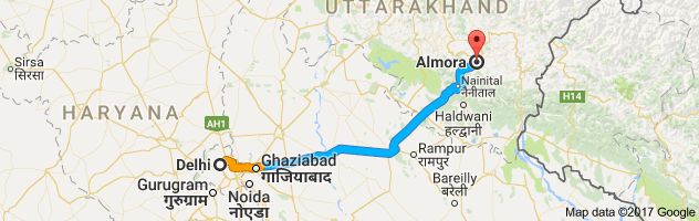 Delhi to  Almora  route, distance, time and road conditions