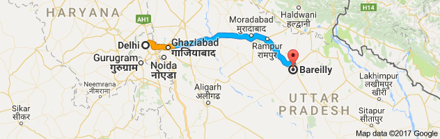 Delhi to  Bareilly route, distance, time and road conditions