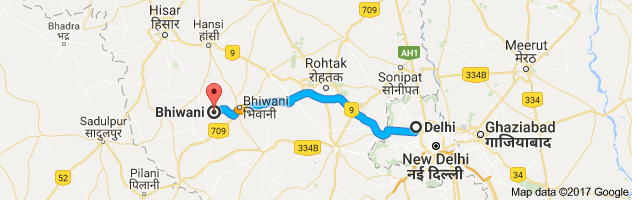 Delhi to  Bhiwani route, distance, time and road conditions