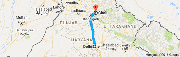 Delhi to  Chail  route, distance, time and road conditions