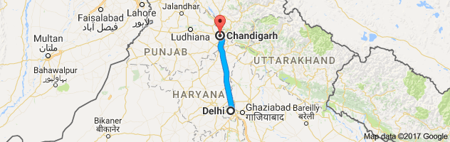 Delhi to Chandigarh  route, distance, time and road conditions