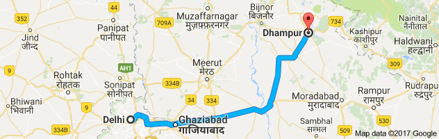 Delhi to Dampur   route, distance, time and road conditions