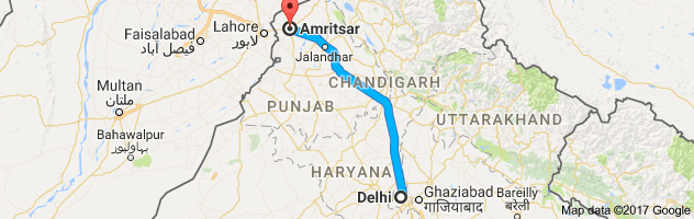 Delhi to  Amritsar route, distance, time and road conditions