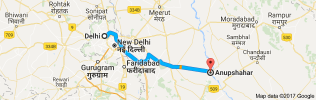 Delhi to  Anupshaharroute, distance, time and road conditions