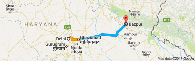 Delhi to  Bajpur route, distance, time and road conditions