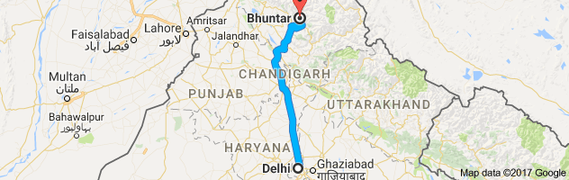 Delhi to  Bhuntar route, distance, time and road conditions