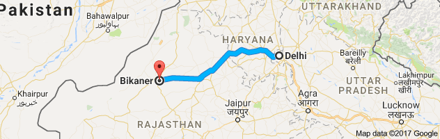 Delhi to  Bikaner  route, distance, time and road conditions