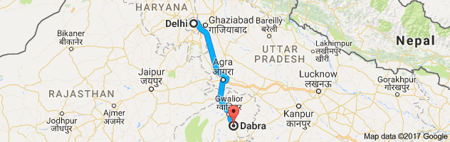 Delhi to Dabra  route, distance, time and road conditions