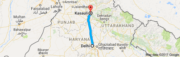 Delhi to Kasauli route, distance, time and road conditions