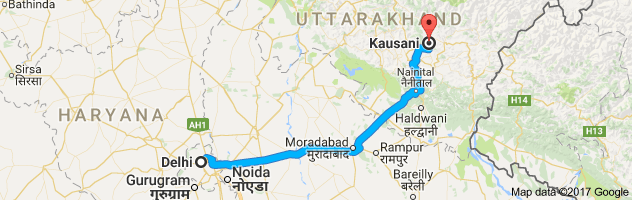 Delhi to Kausani route, distance, time and road conditions