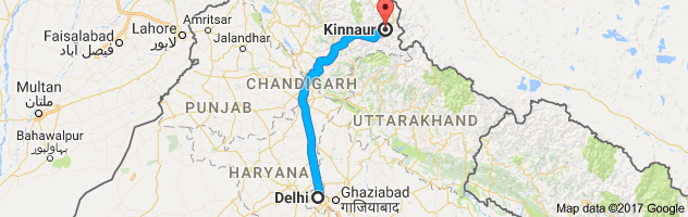 Delhi to Kinnaurroute, distance, time and road conditions