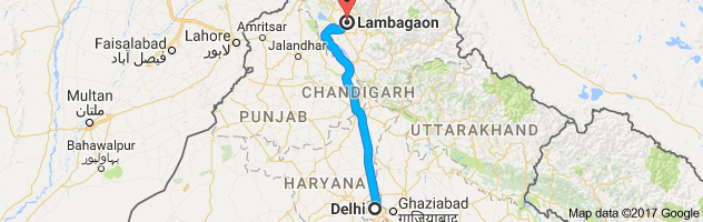 Delhi to Lambagaon route, distance, time and road conditions