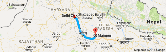 Delhi to Mainpuri route, distance, time and road conditions