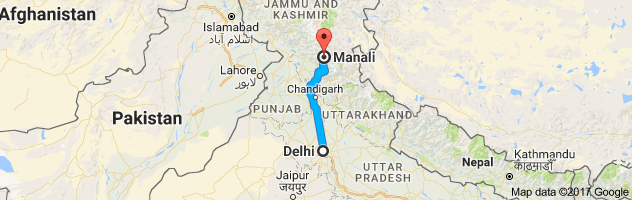 Delhi to Manali route, distance, time and road conditions